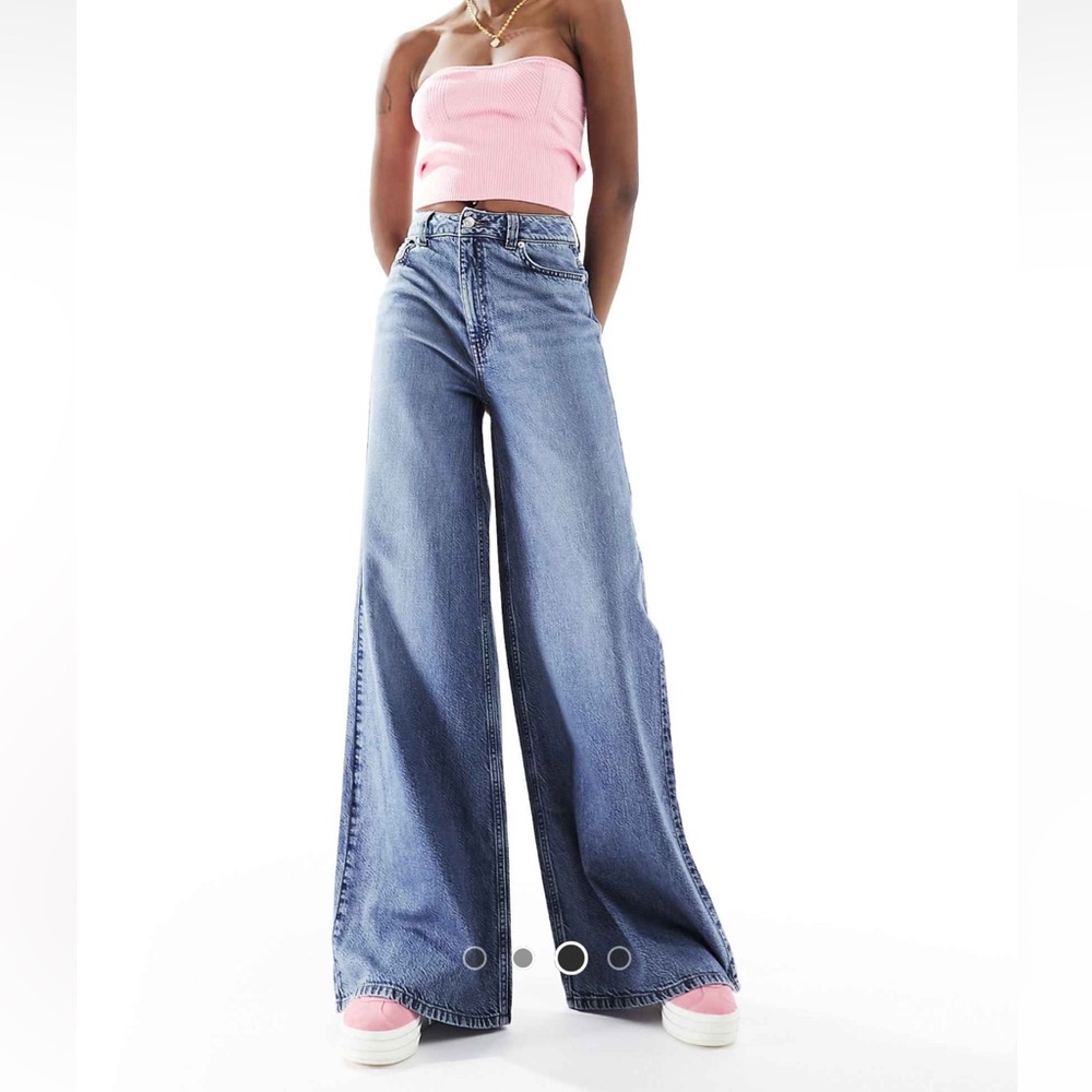 ASOS DESIGN Tall soft wide leg jean in mid blue